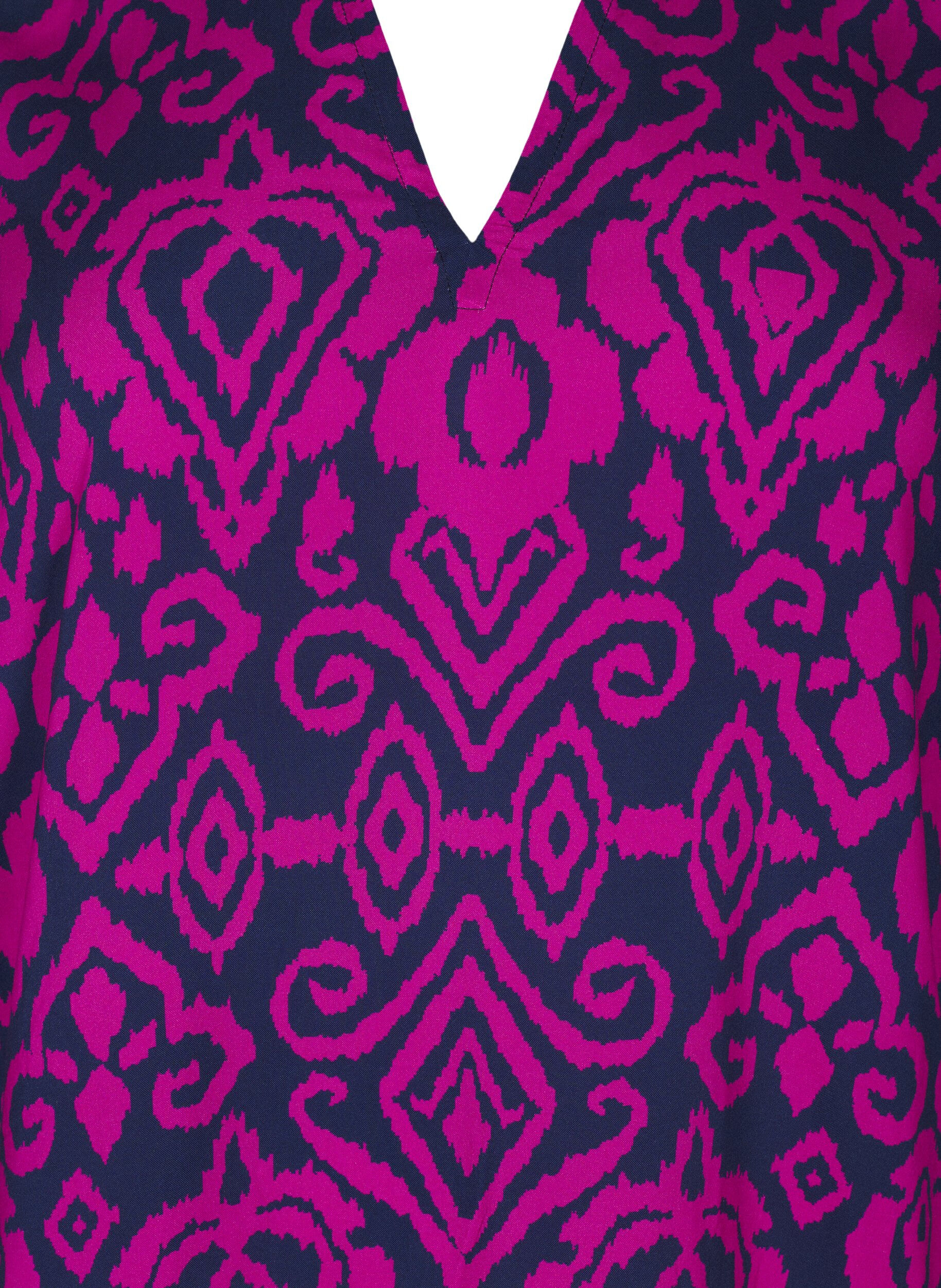 Zizzi Bluse med print og 3/4 &aelig;rmer, Bl&aring;, Packshot image number 2