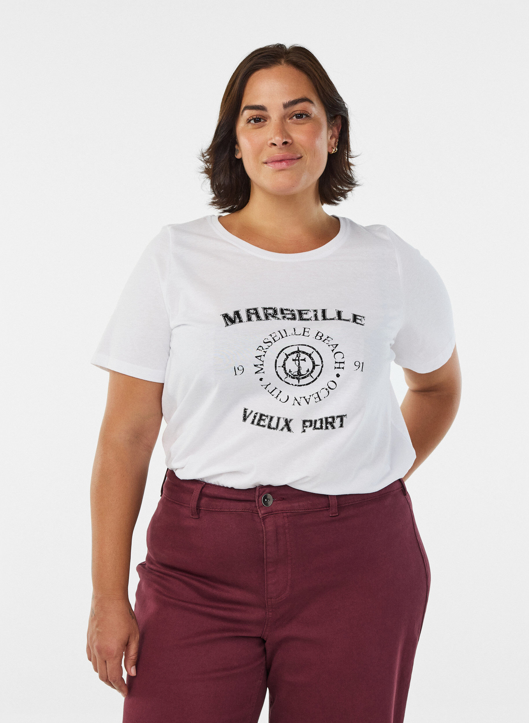 ZizziT-shirt med motiv , Hvid, Model image number 0