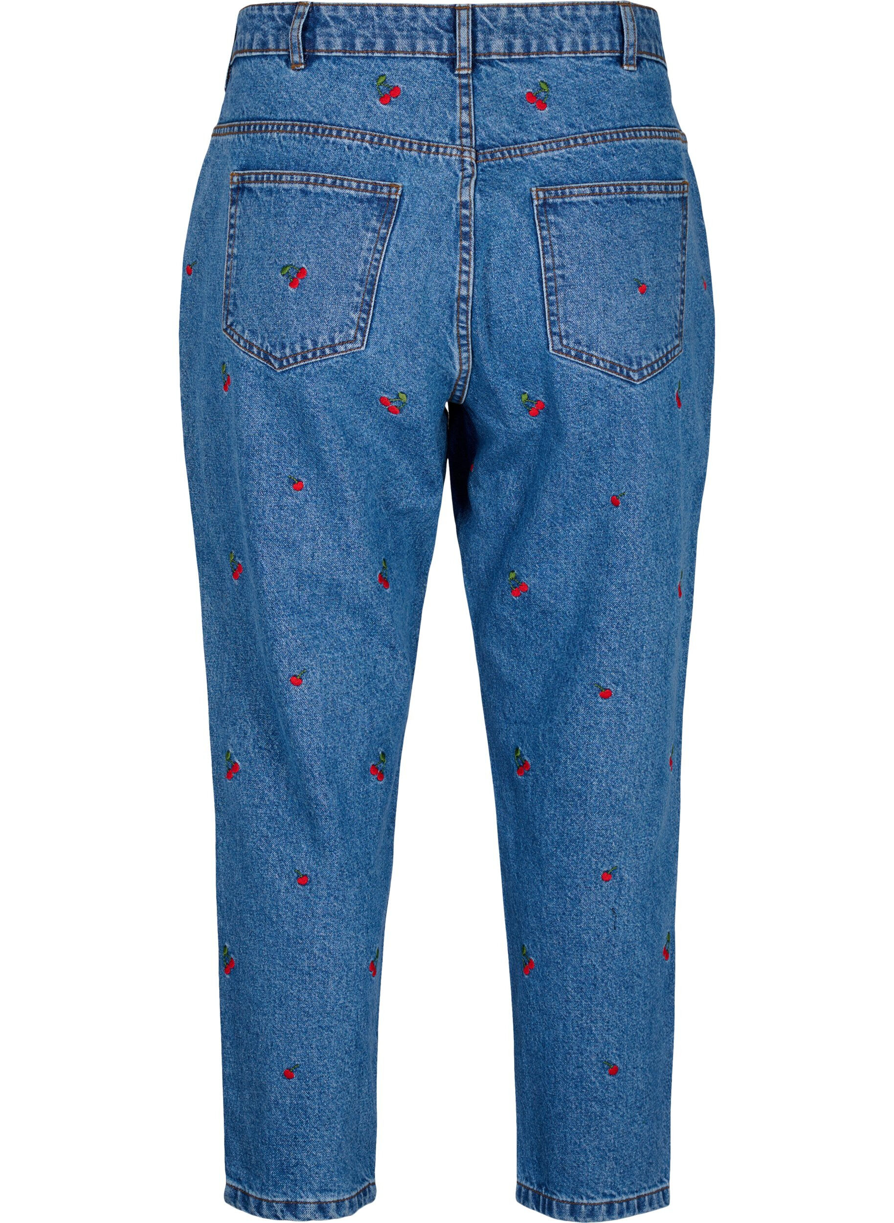 Zizzi Mille mom fit jeans med broderi, Bl&aring;, Packshot image number 1
