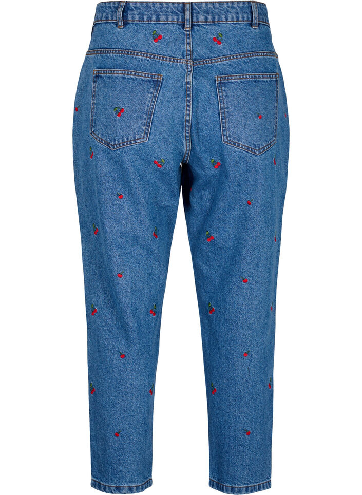 Mille mom fit jeans med broderi, Blå, Packshot image number 1