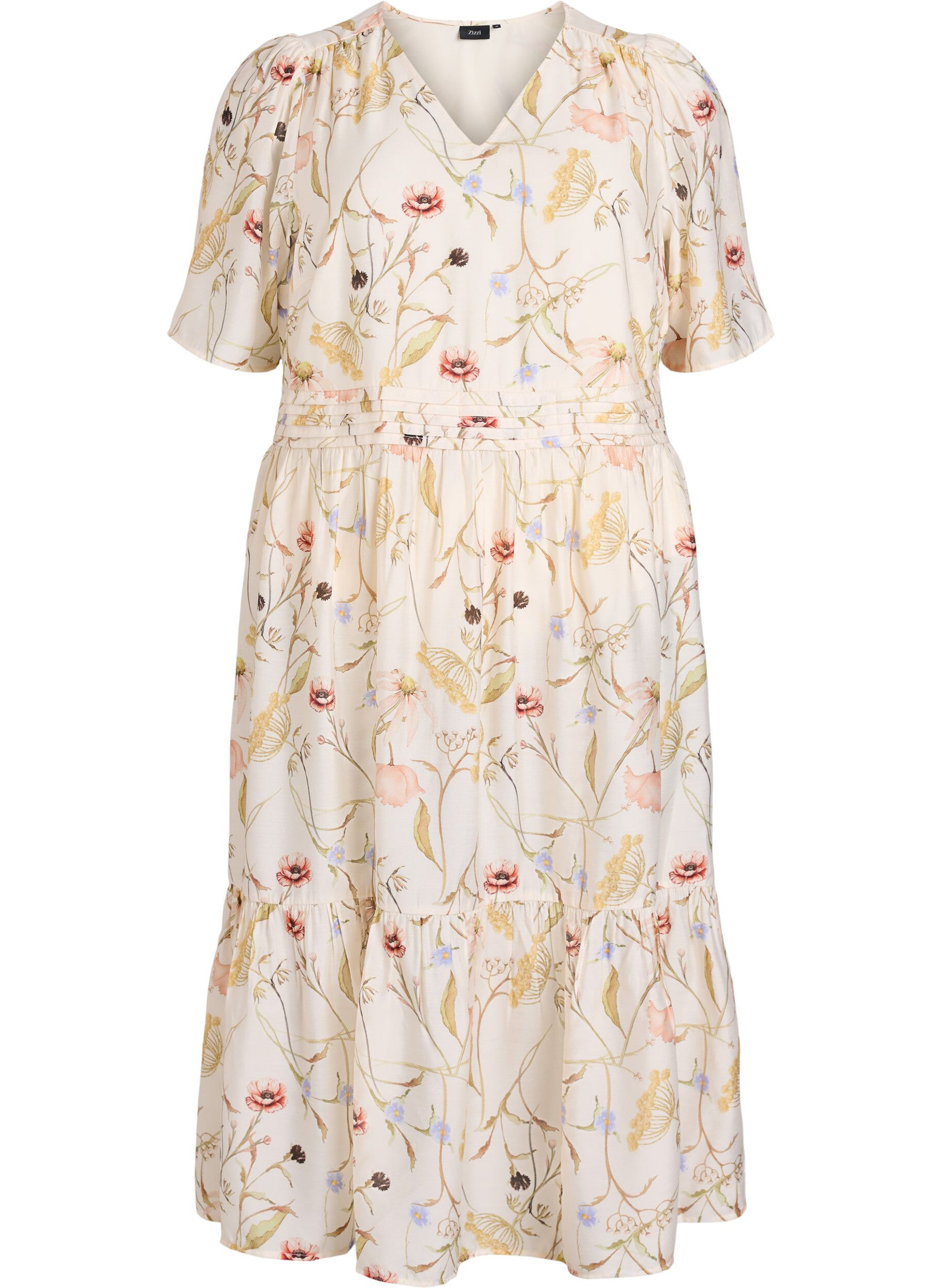 Blomstret midikjole med A-facon