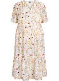 Blomstret midikjole med A-facon, Beige