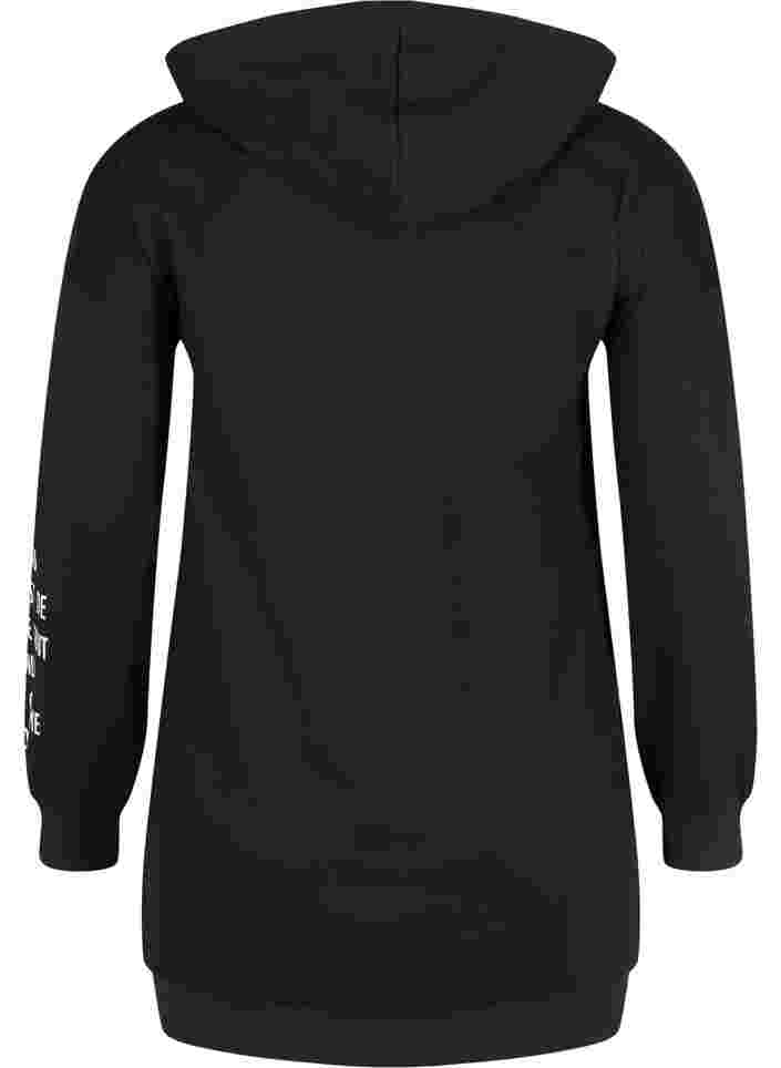 Bomulds sweatkjole med hætte og tekstprint, Black, Packshot image number 1
