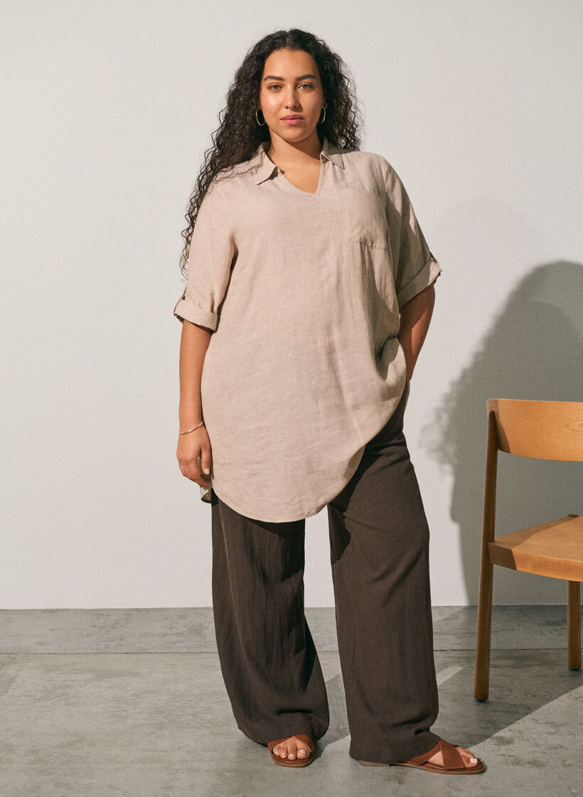 Tunika i h&oslash;r og viskose med A-facon, Beige, Image image number 0