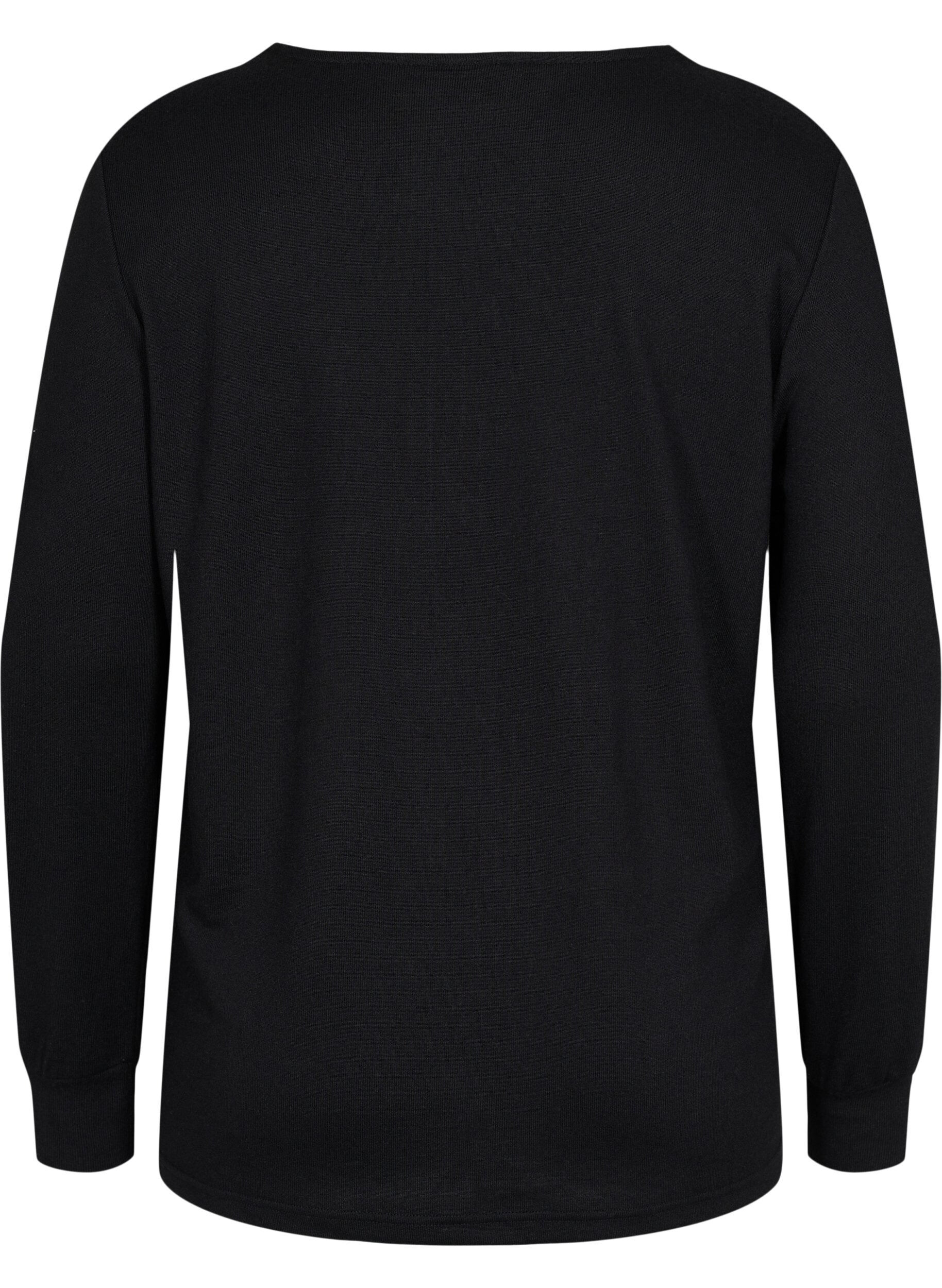 Zizzi Lang&aelig;rmet bluse med blondedetaljer, Black, Packshot image number 1