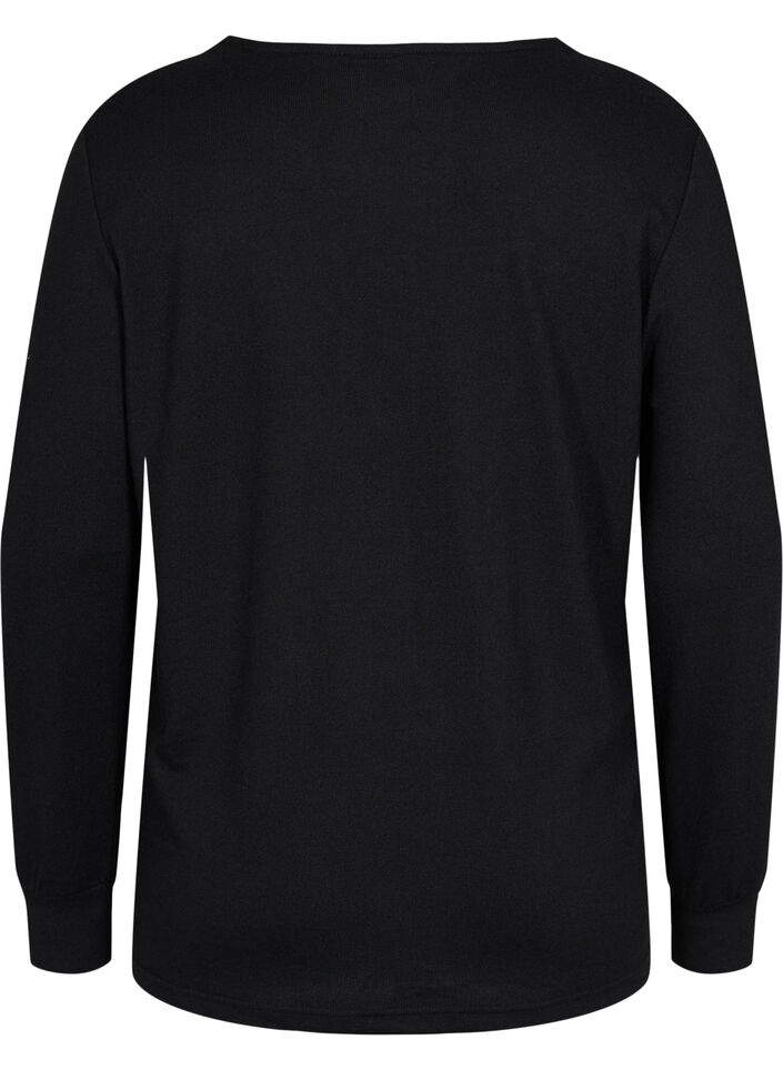 Langærmet bluse med blondedetaljer, Black, Packshot image number 1