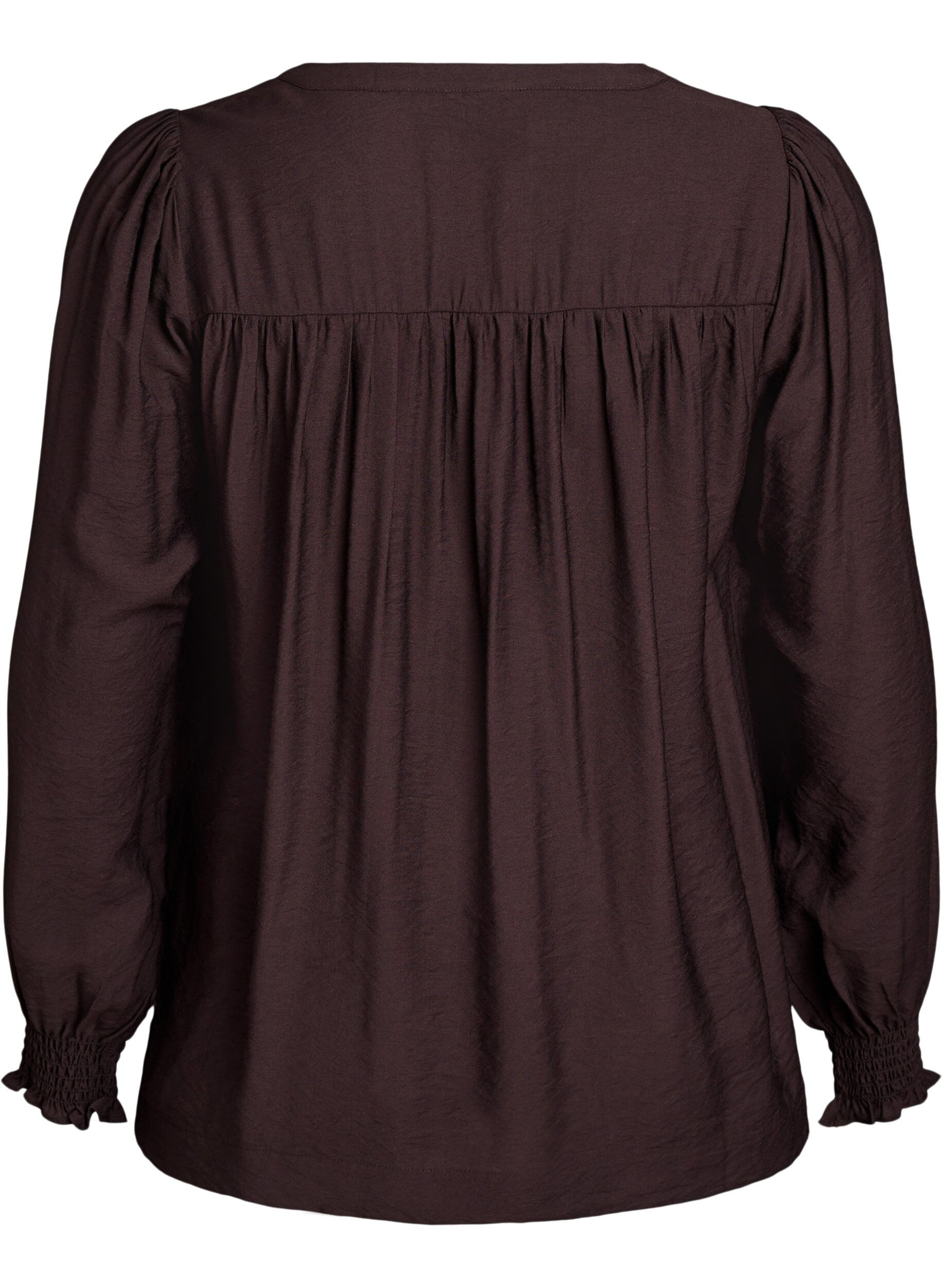 ZizziViskosebluse med smock og rynkedetaljer, Brun, Packshot image number 1