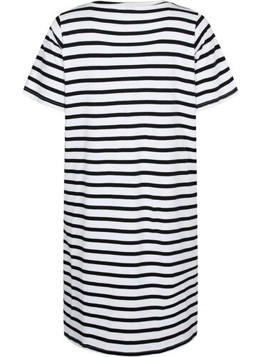 Stribet jerseykjole med korte ærmer, Black Stripes, Packshot image number 1