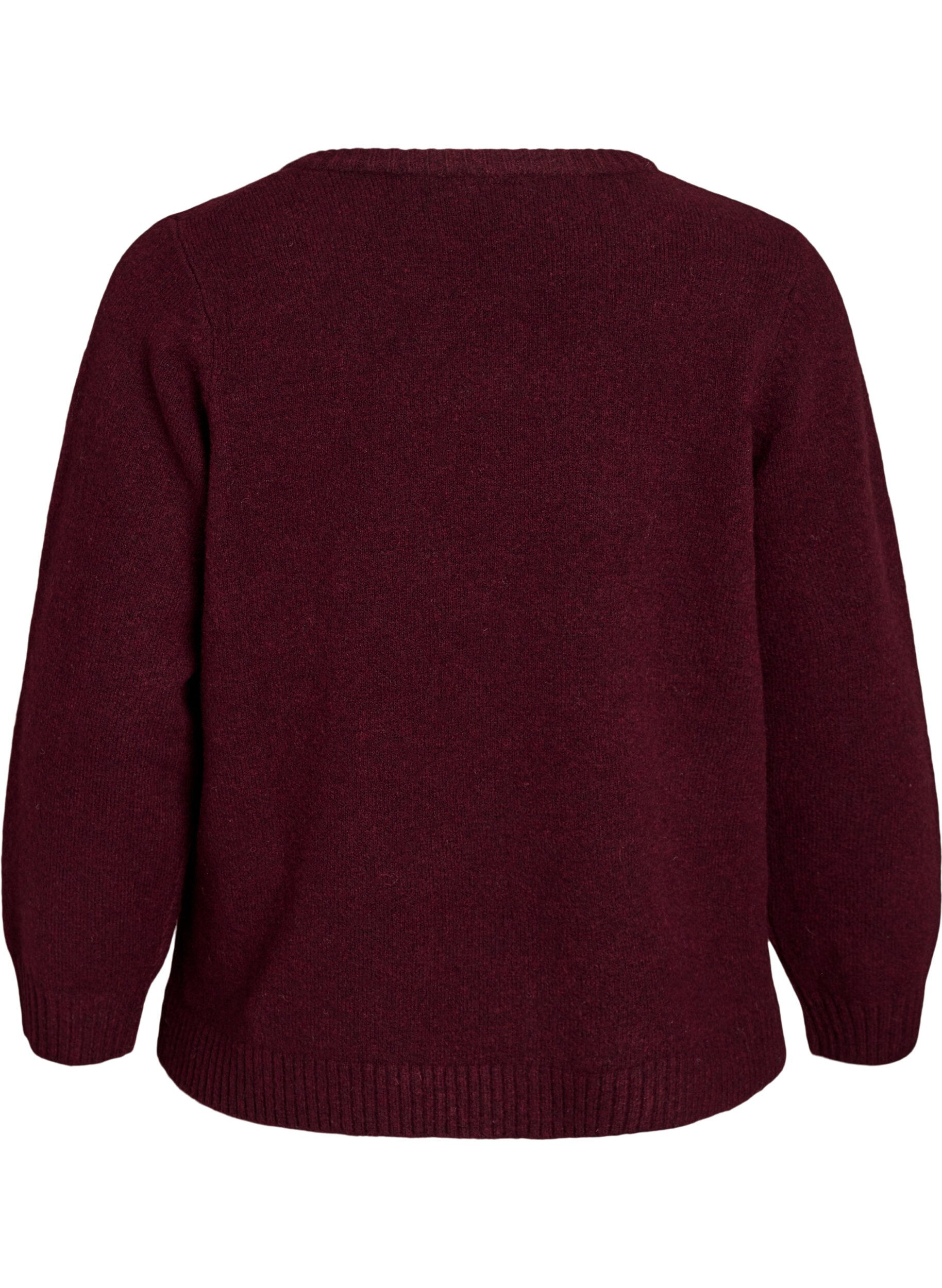 ZizziStrikket cardigan med blomsterdetalje, M&oslash;rk Bordeaux, Packshot image number 1
