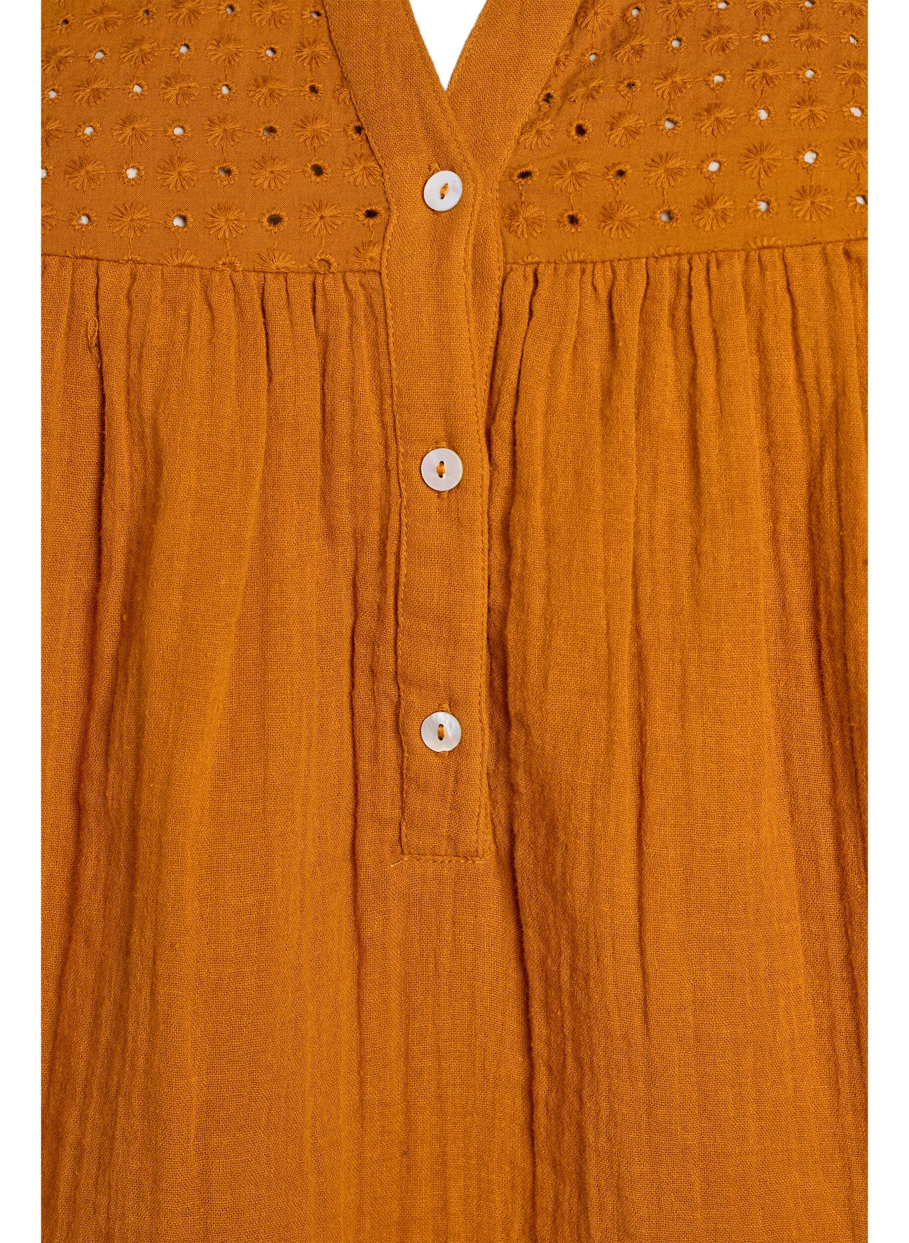Zizzi Bluse i bomuldsmusselin med broderi anglaise, Orange, Packshot image number 2
