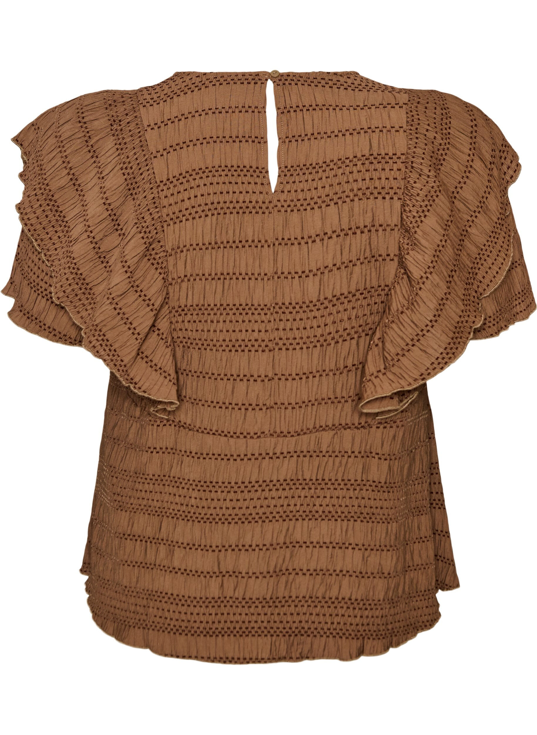 ZizziBluse med smock-struktur og fl&aelig;se&aelig;rmer, Brun, Packshot image number 1