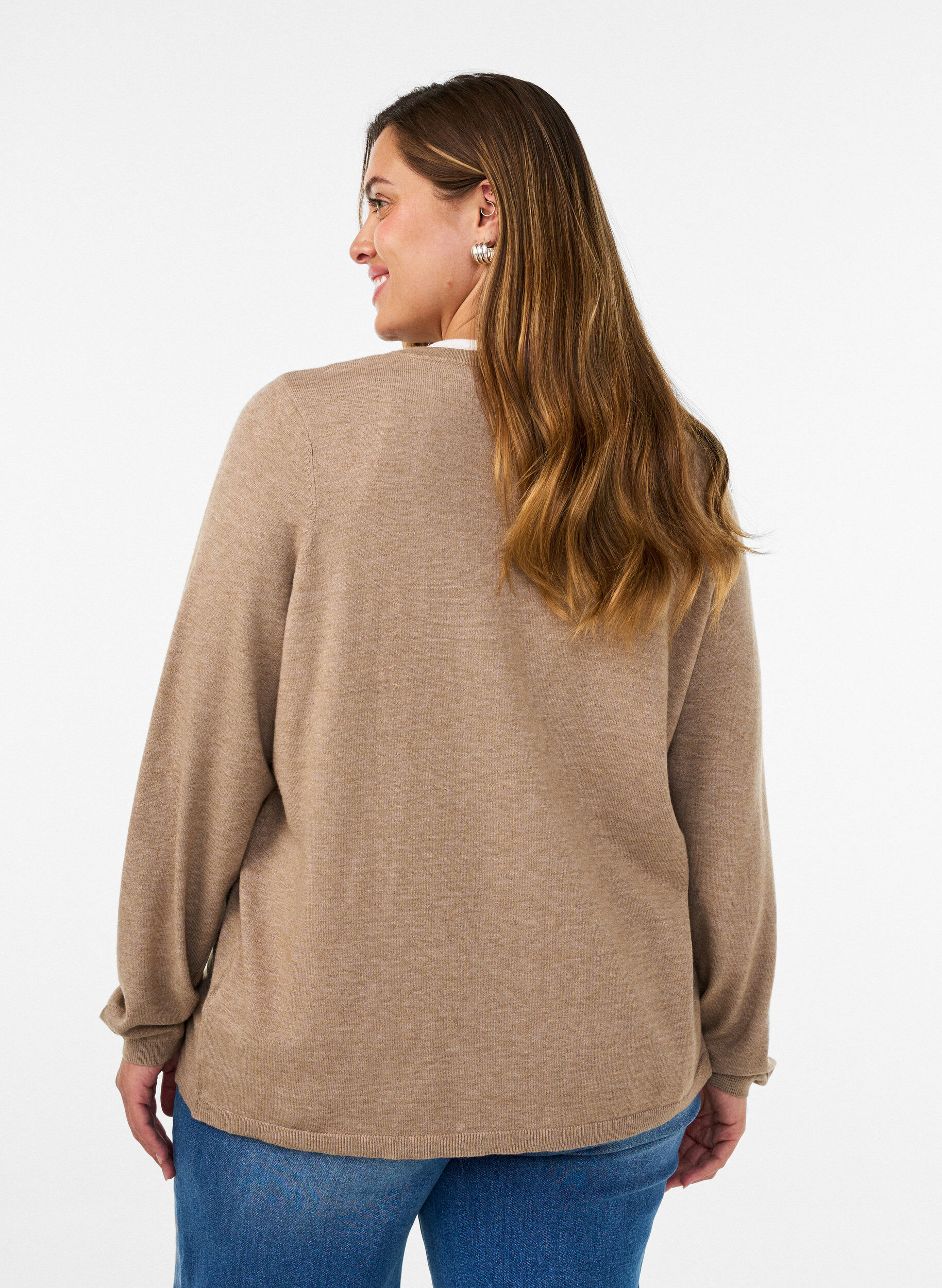ZizziCardigan med runde knapper, Beige, Model image number 2