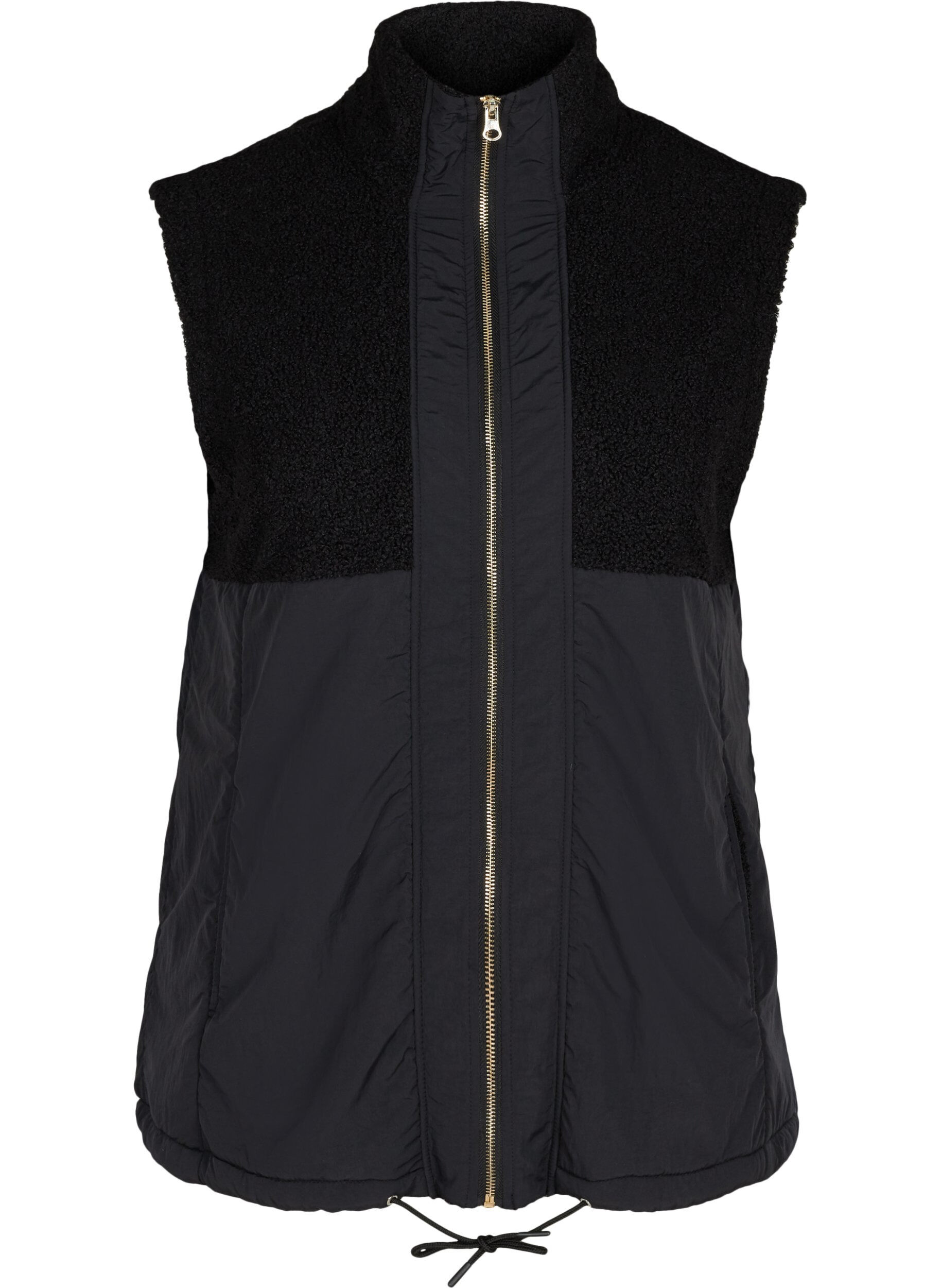 Zizzi Kort vest med teddy og lynl&aring;s, Black, Packshot image number 0