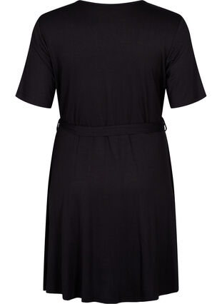 Wrap kjole i viskose med korte ærmer, Black, Packshot image number 1