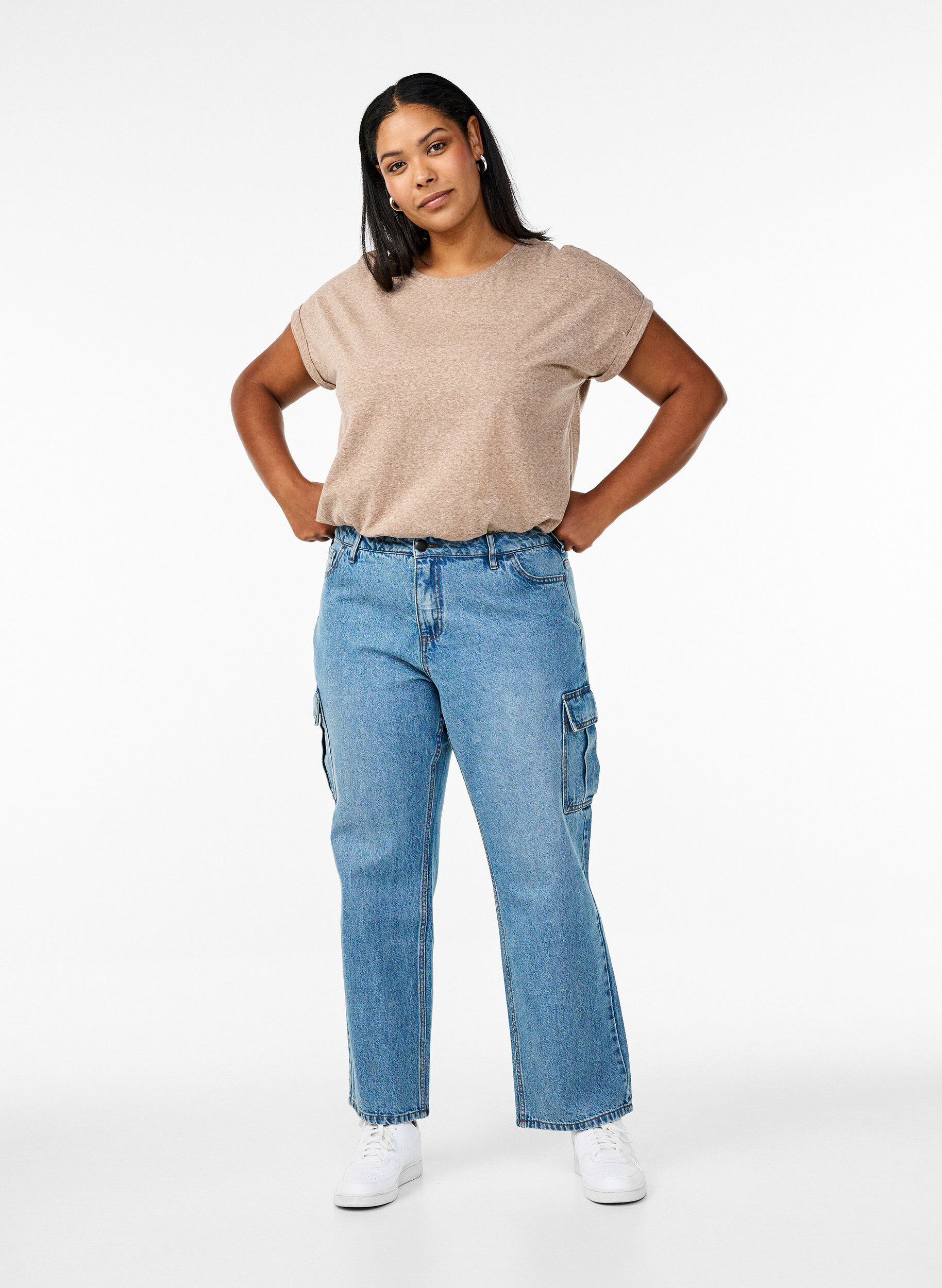 Zizzi Meleret t-shirt med korte &aelig;rmer, Brun, Model image number 1