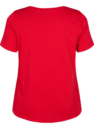 Bomulds t-shirt med teksttryk og v-hals, Tango Red ORI, Packshot image number 1