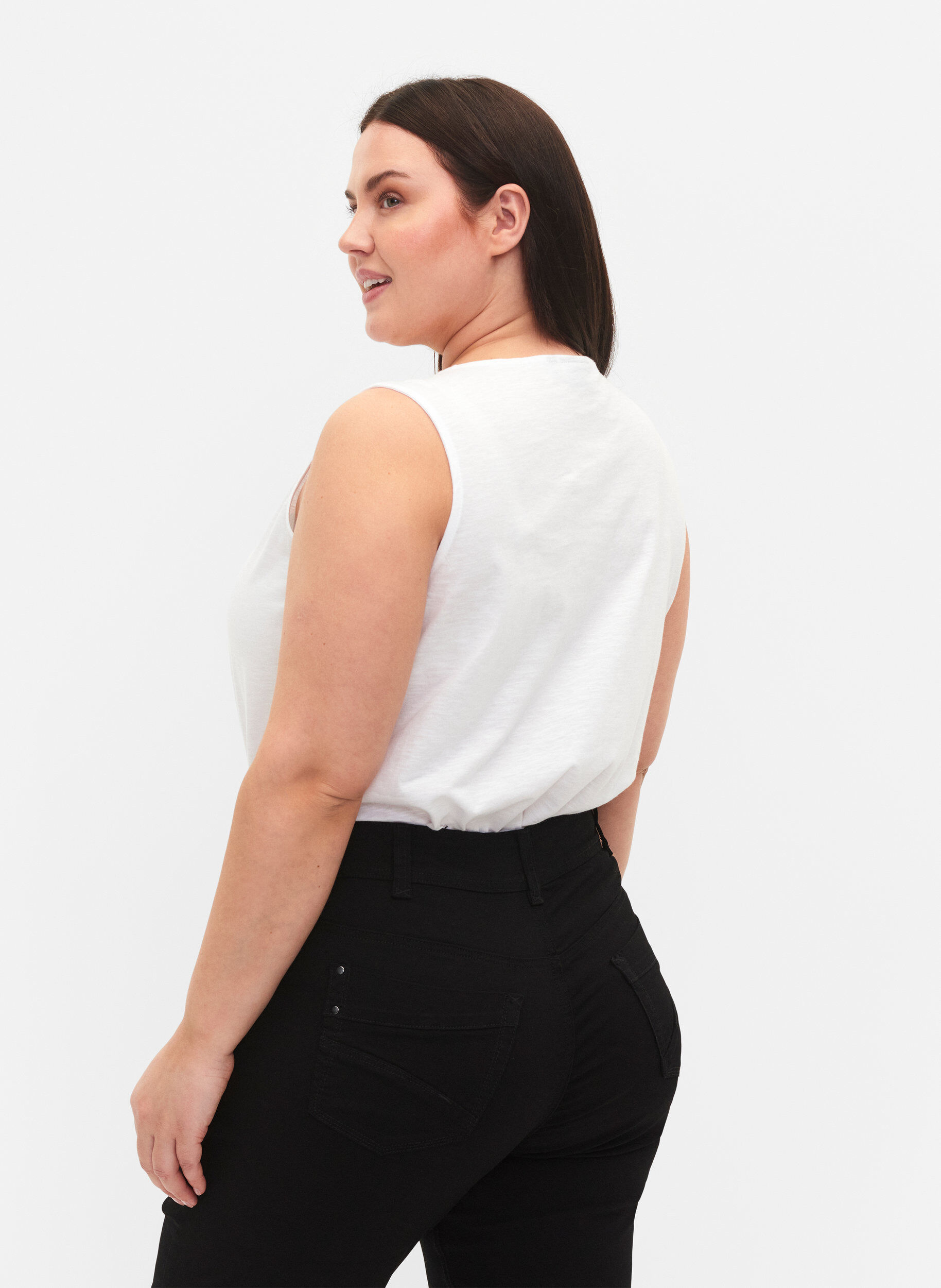 Zizzi &AElig;rmel&oslash;s top i bomuld, Bright White, Model image number 1