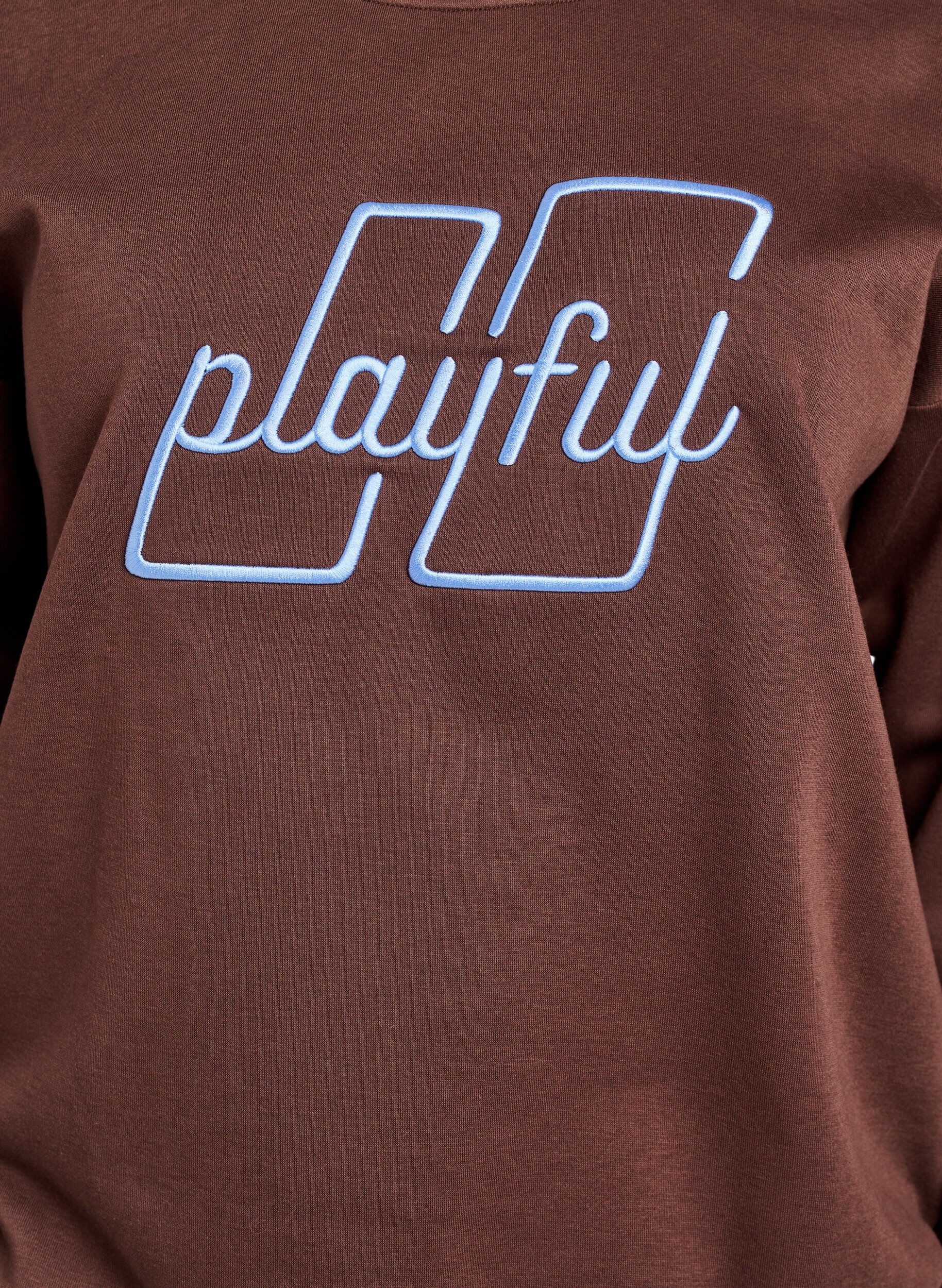 ZizziSweatshirt med broderet tekst, Brun, Packshot image number 2