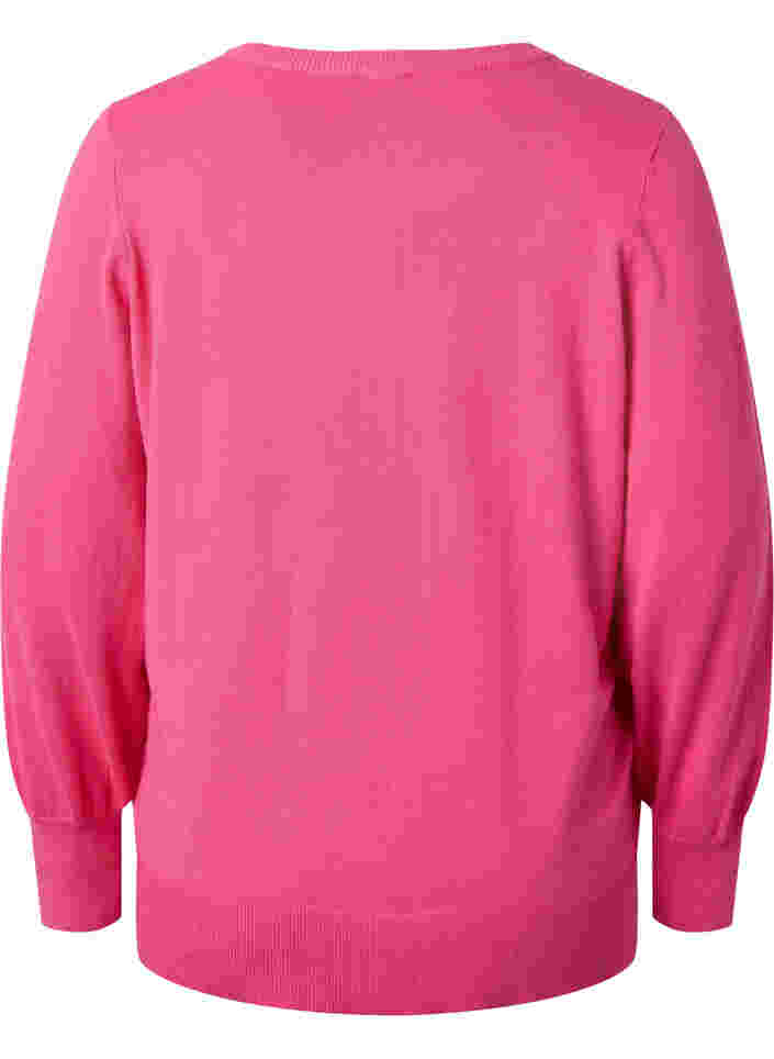 Ribbet cardigan med knaplukning, Hot Pink, Packshot image number 1