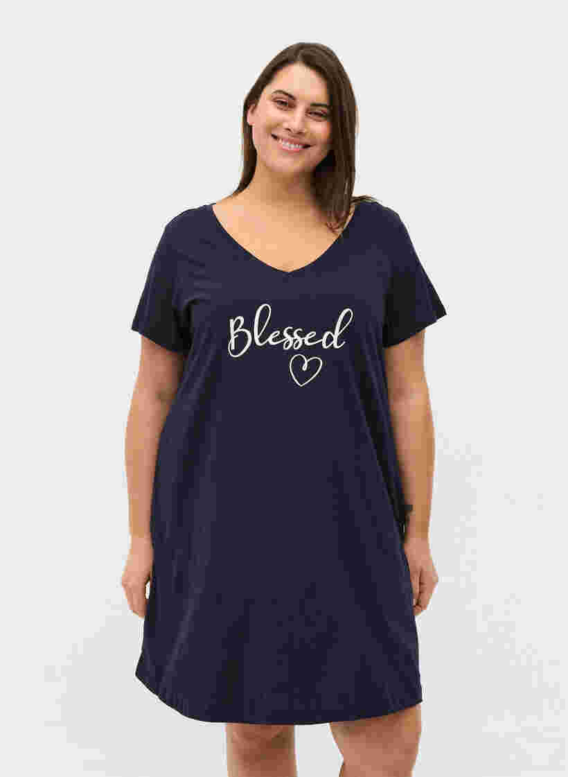 Kortærmet bomulds natkjole med print, Night Sky  Blessed, Model image number 0