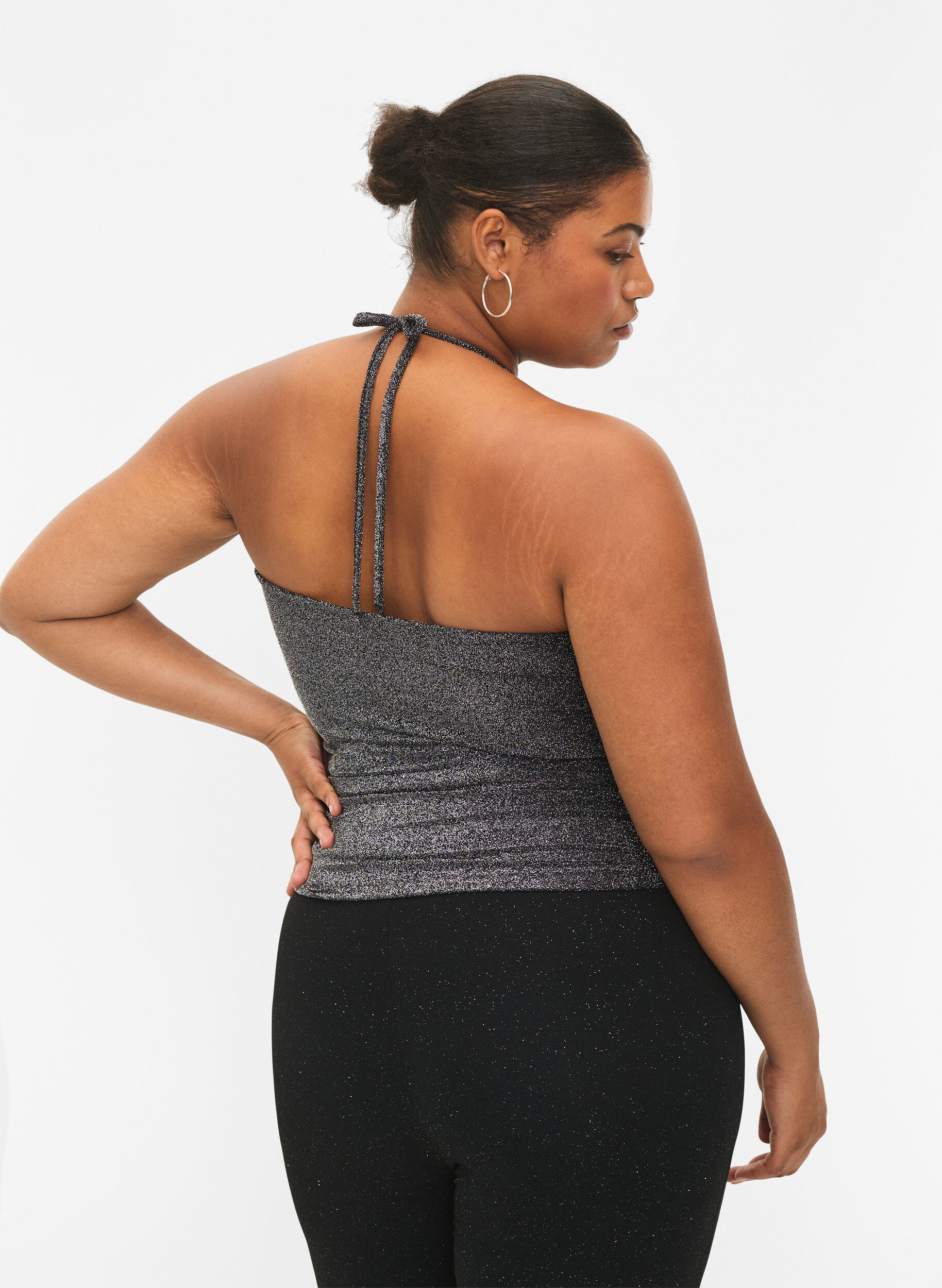 Zizzi S&oslash;lvfarvet &aelig;rmel&oslash;s top, Black Silver, Model image number 1