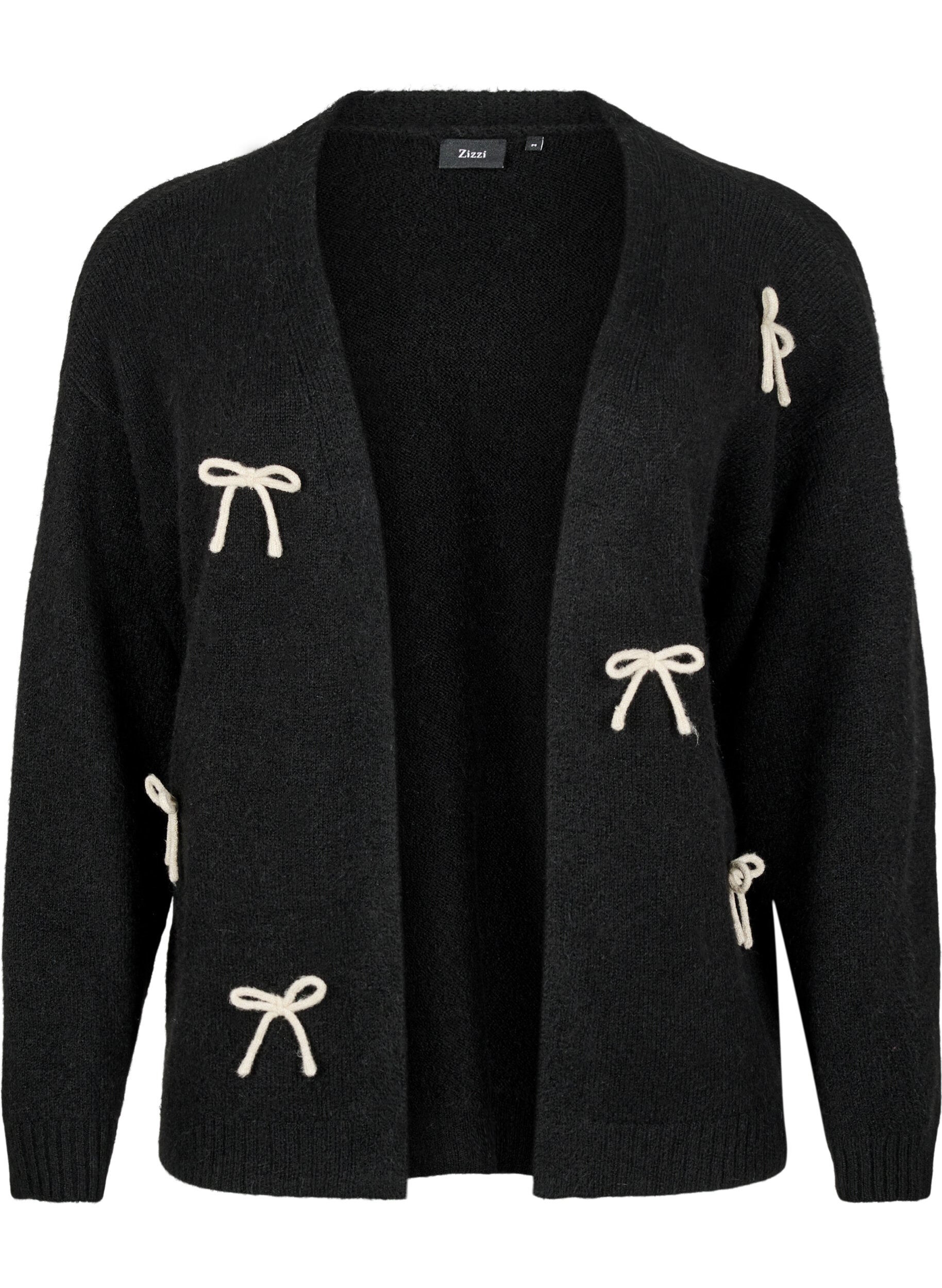Zizzi Kort strikcardigan med sl&oslash;jfer, Black Comb, Packshot image number 0