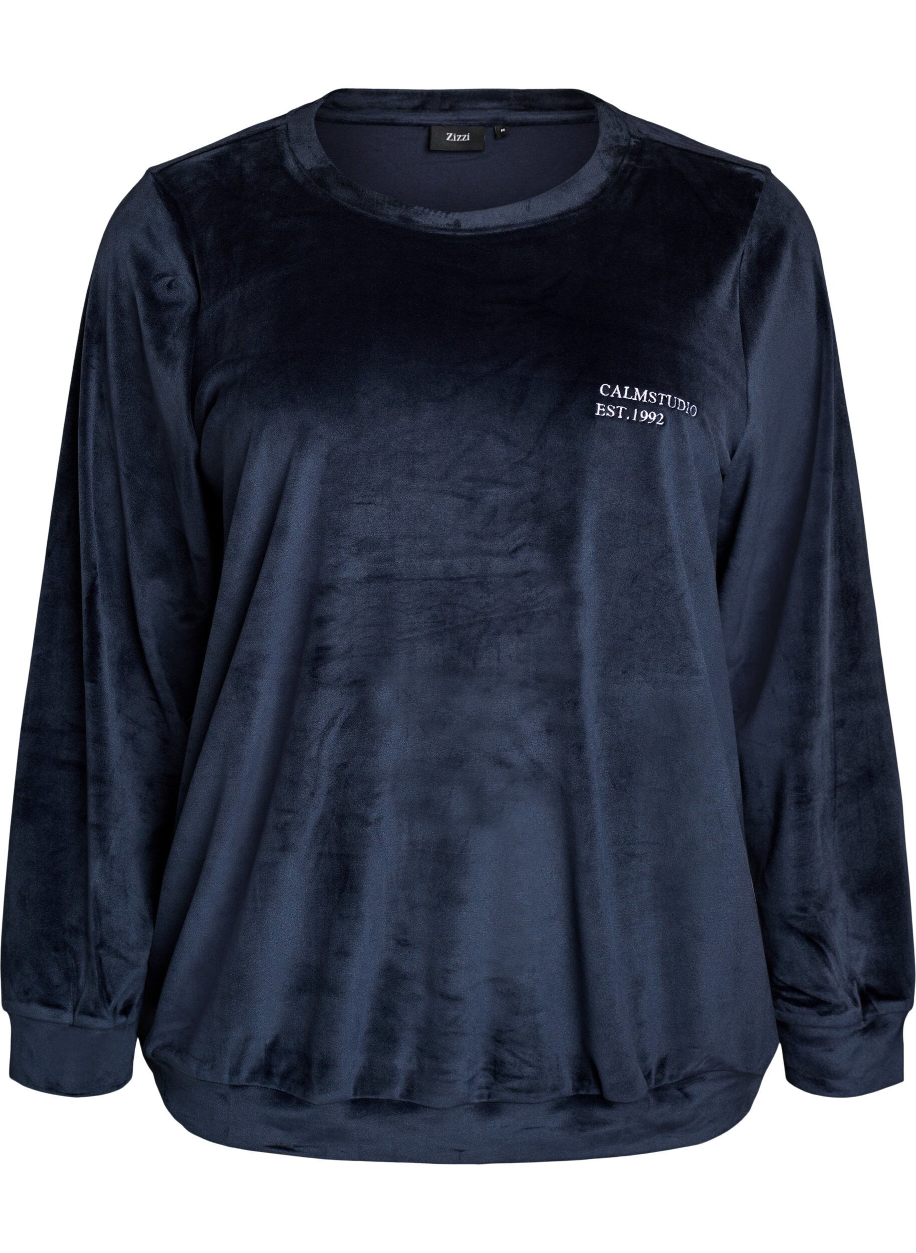 ZizziVelourbluse med broderet tekstmotiv, Bl&aring;, Packshot image number 0