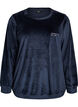 Velourbluse med broderet tekstmotiv, Bl&aring;, Packshot image number 0