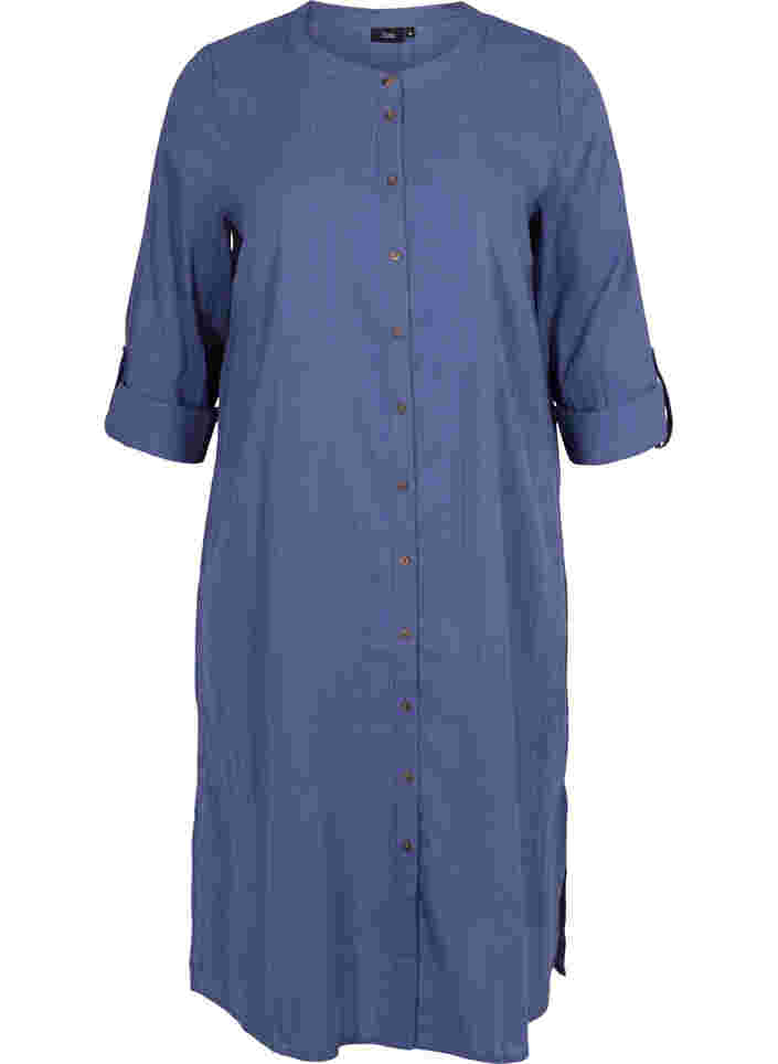 Bomulds skjortekjole med 3/4 ærmer, Nightshadow Blue