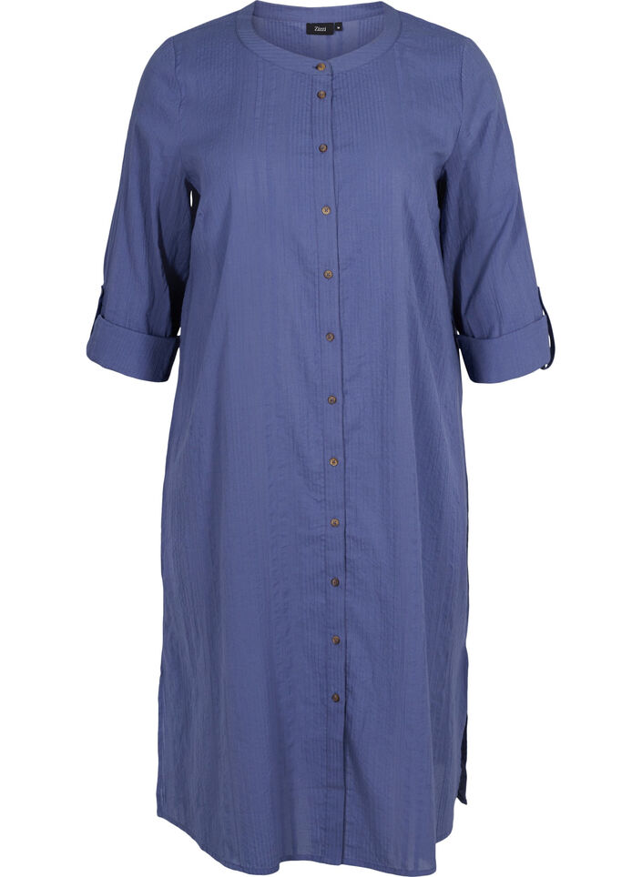 Bomulds skjortekjole med 3/4 ærmer, Nightshadow Blue, Packshot image number 0
