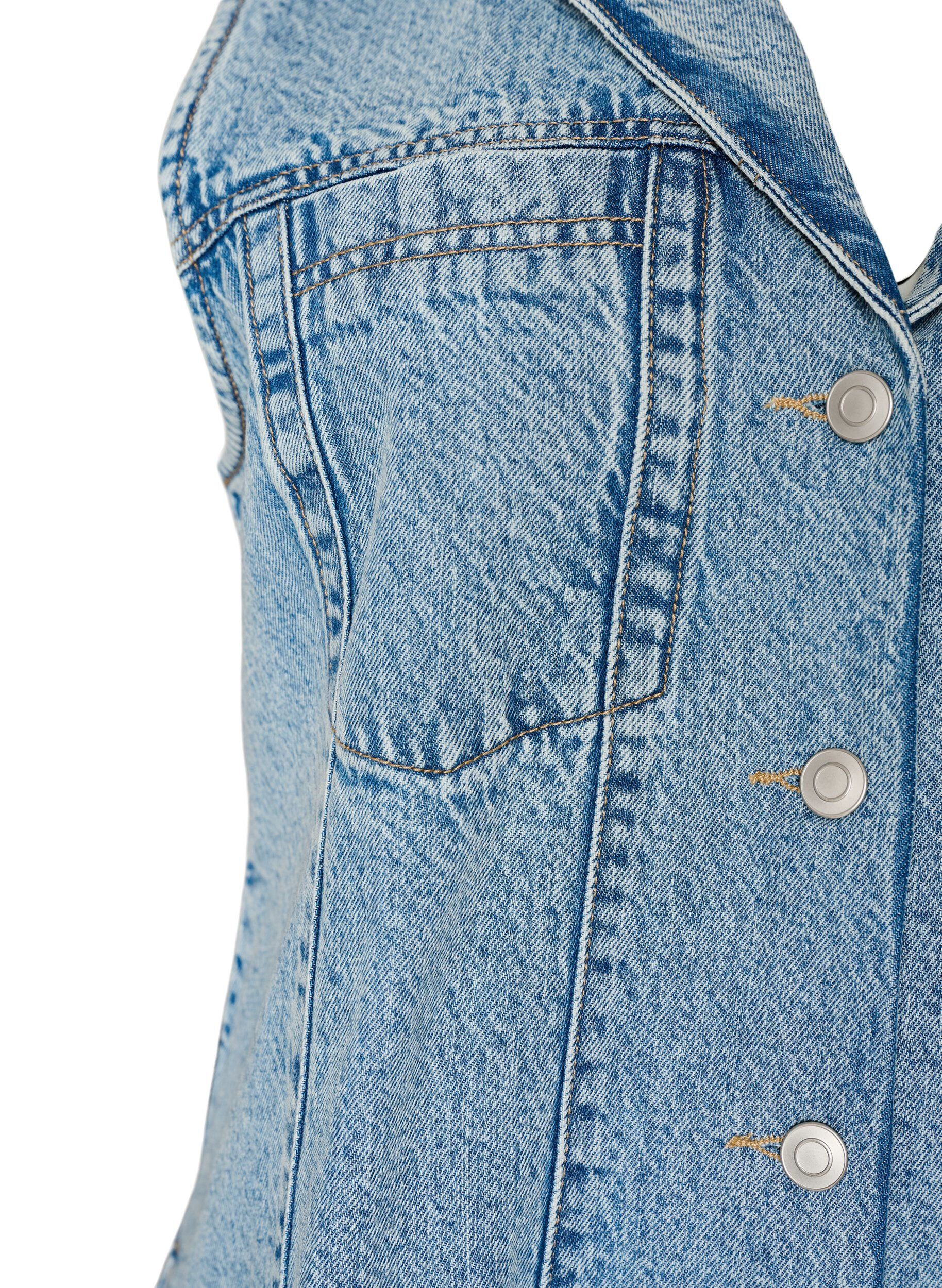 Zizzi &AElig;rmel&oslash;s denimkjole med knaplukning og slidser, Bl&aring;, Packshot image number 3
