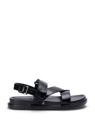 Wide fit sandal i læder med justerbare stropper, Black