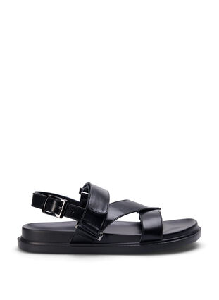 Wide fit sandal i læder med justerbare stropper, Black, Packshot image number 0