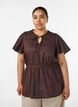 Bluse i bomuld med bindeb&aring;nd og elastisk talje, Brun, Model image number 0