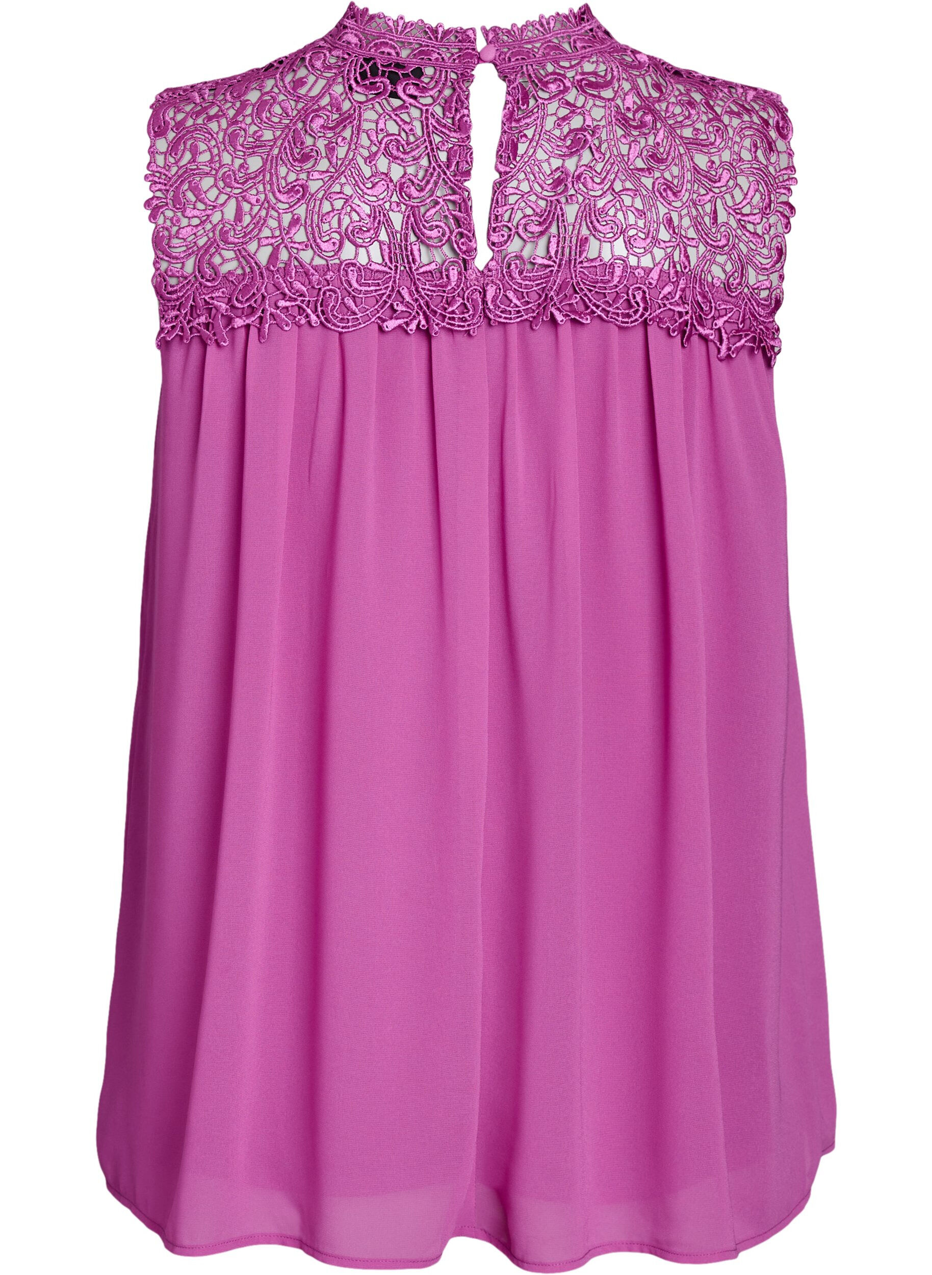 Zizzi &AElig;rmel&oslash;s festtop med crochet, Lilla, Packshot image number 1