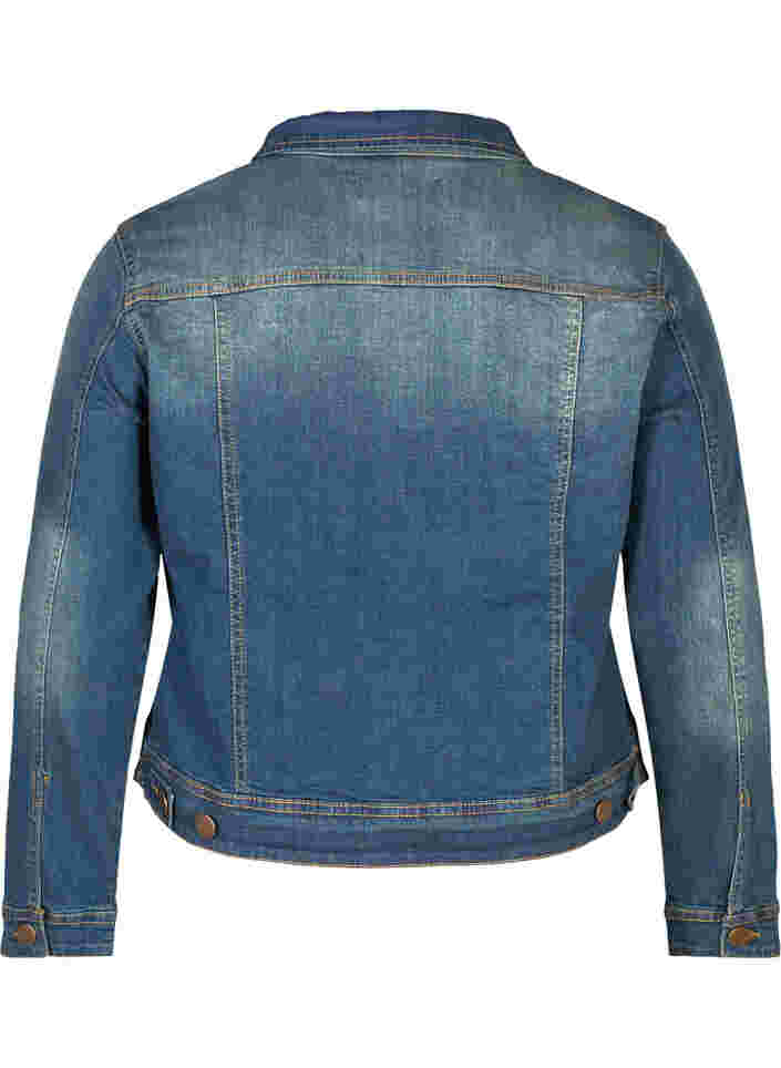 Kort denim jakke i bomuld, Blue denim, Packshot image number 1