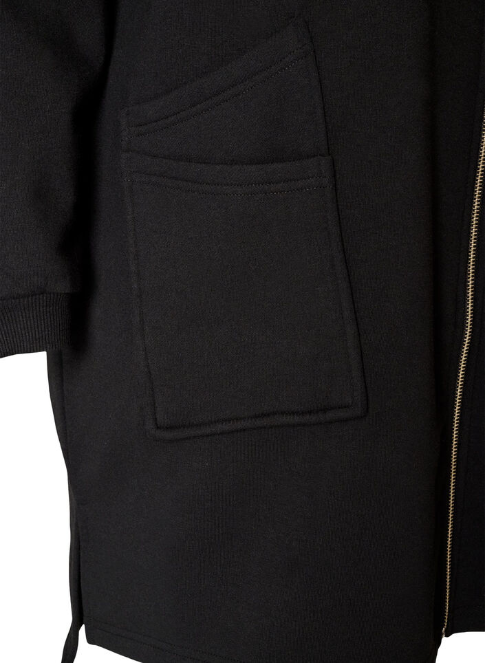 Lang hoodie-cardigan med lynl&aring;s, Sort, Packshot image number 3