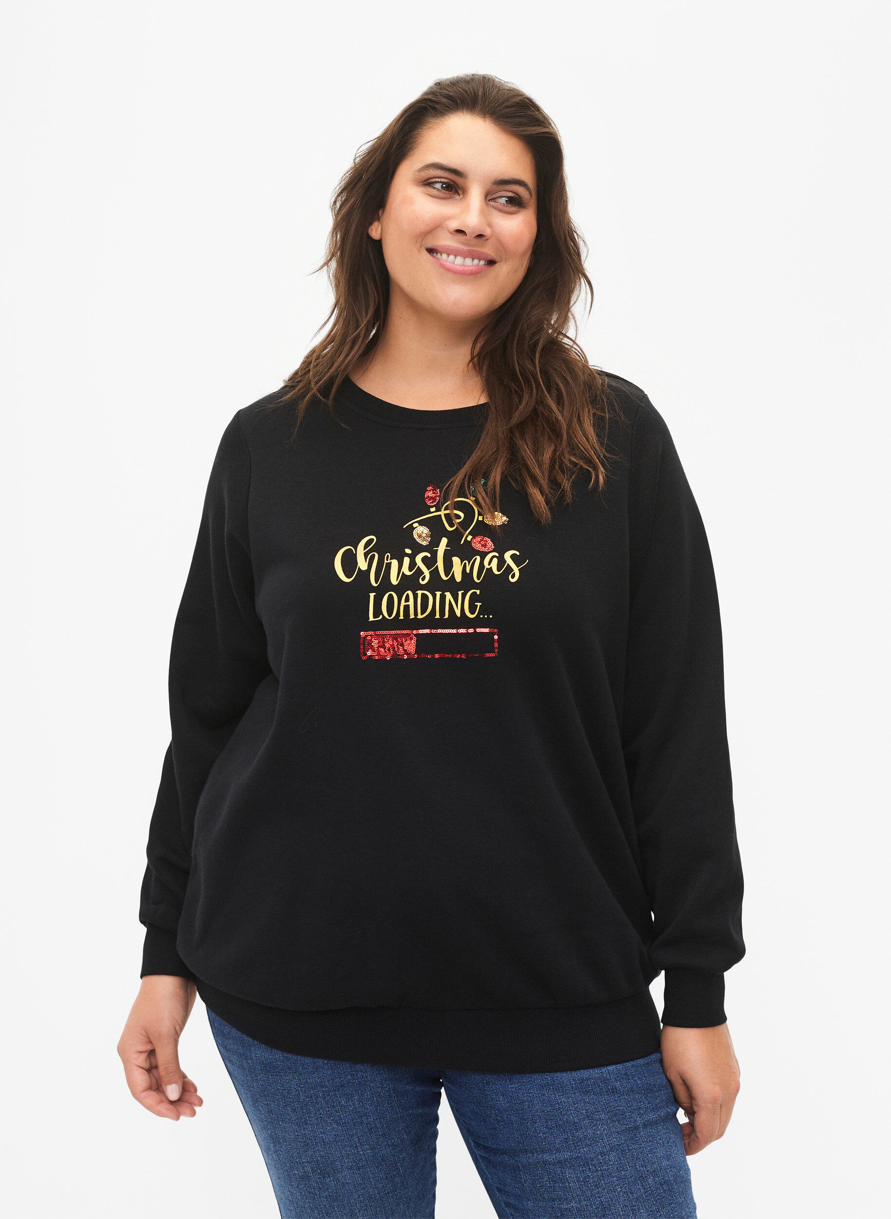 Zizzi Jule sweatshirt, Black LOADING, Model image number 0