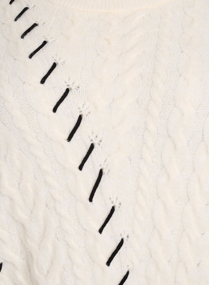 Strikbluse med kabelmønster og kontrastdetaljer, Beige, Packshot image number 2