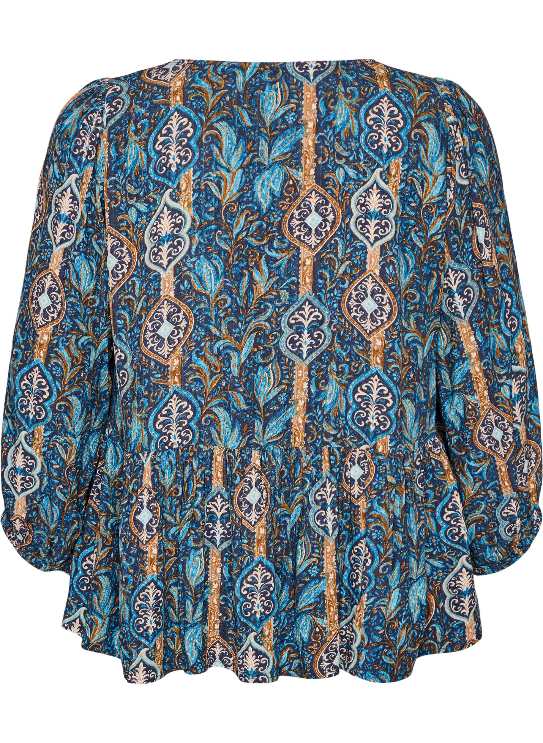 ZizziBluse med paisleyprint og sn&oslash;redetalje, Bl&aring;, Packshot image number 1