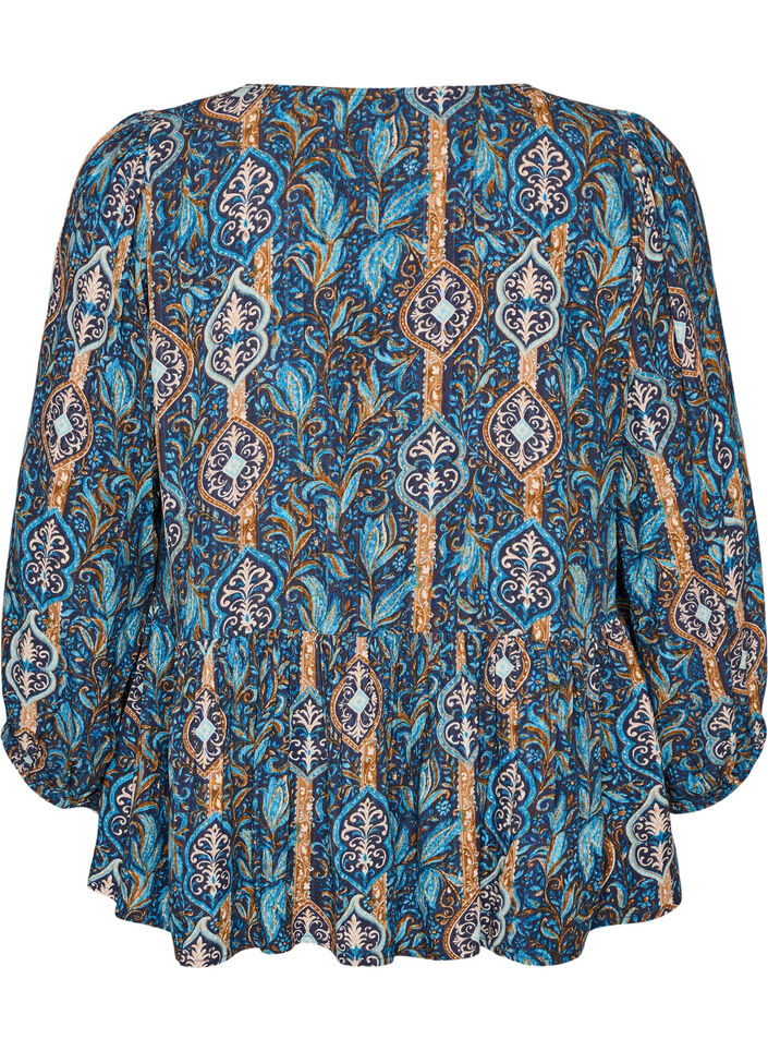 Bluse med paisleyprint og sn&oslash;redetalje, Bl&aring;, Packshot image number 1