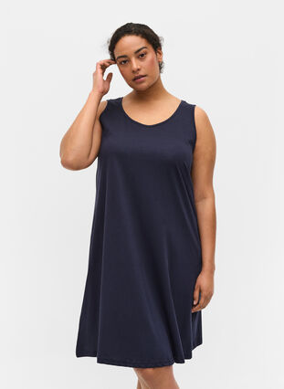 Ærmeløs bomulds kjole med a-shape, Night Sky Solid, Model image number 0