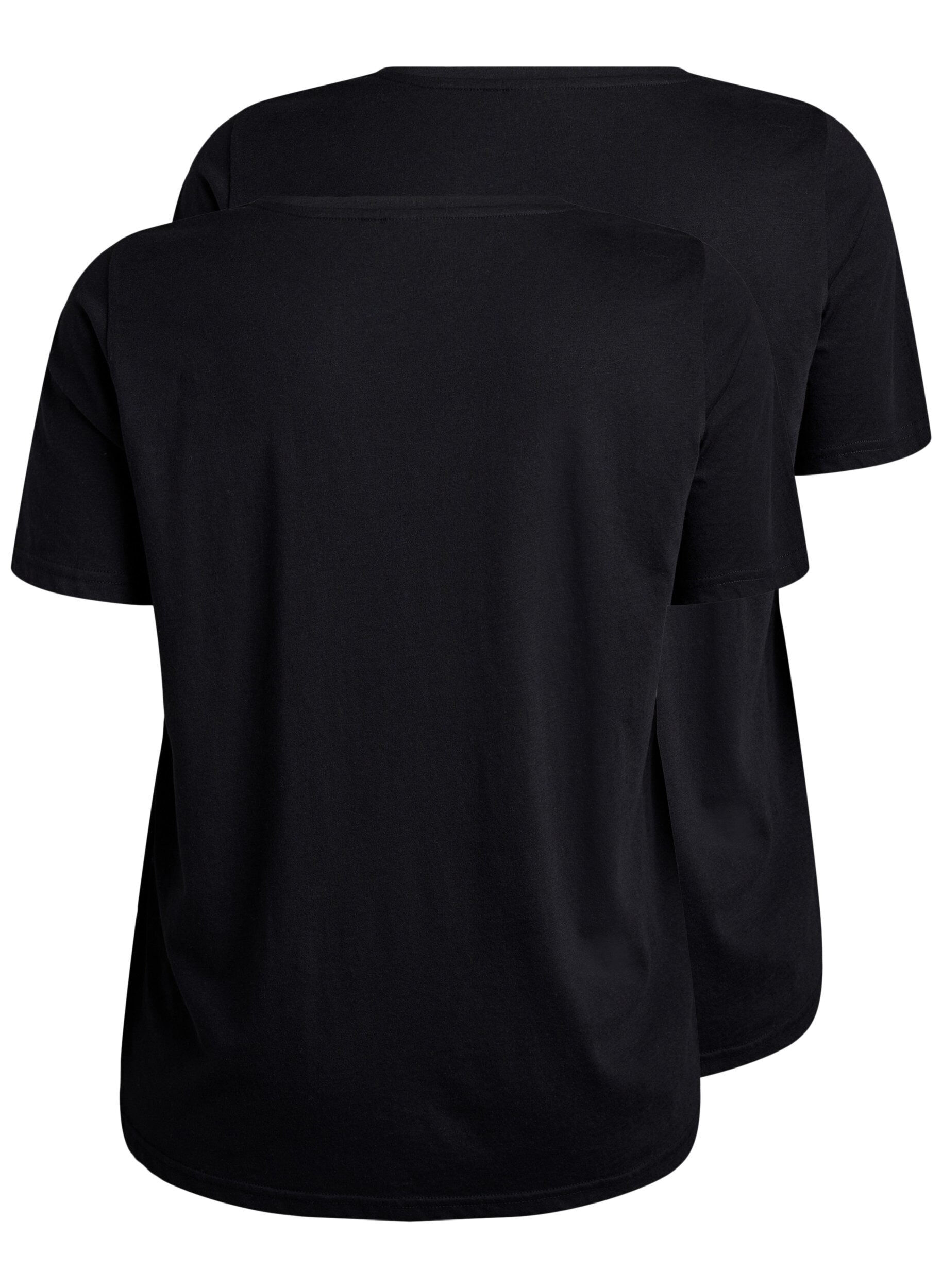 Zizzi FLASH - 2-pak t-shirts med v-hals, Black/Black, Packshot image number 1