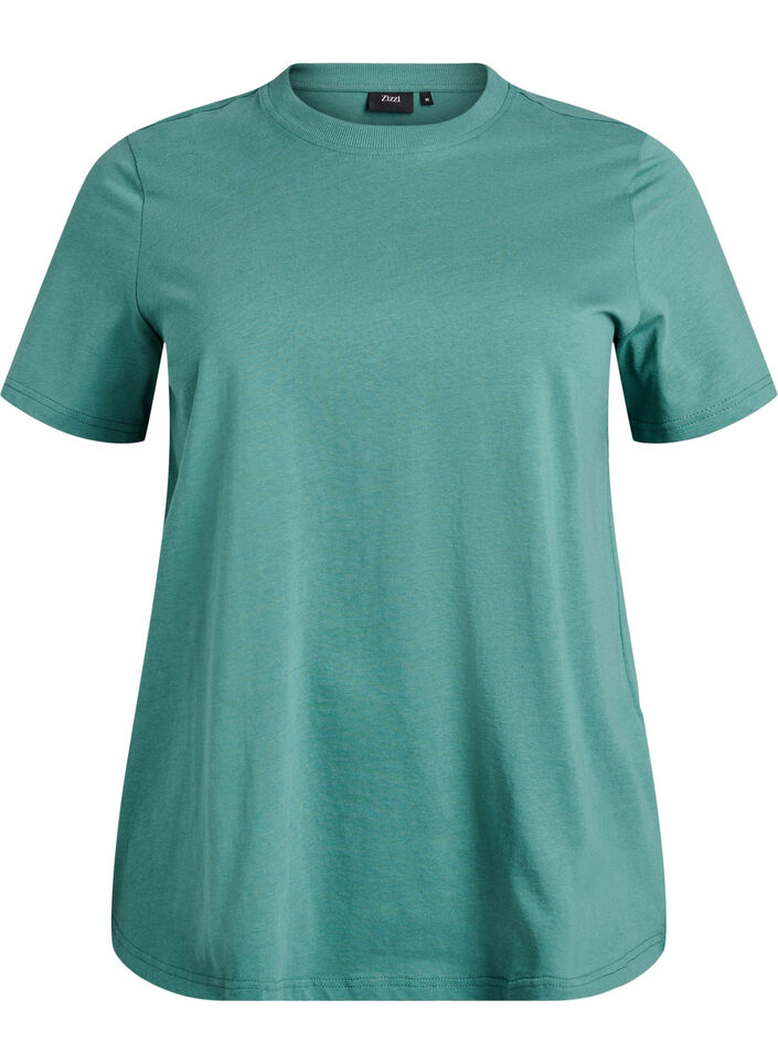 Basis t-shirt i bomuld med rund hals, Gr&oslash;n, Packshot image number 0