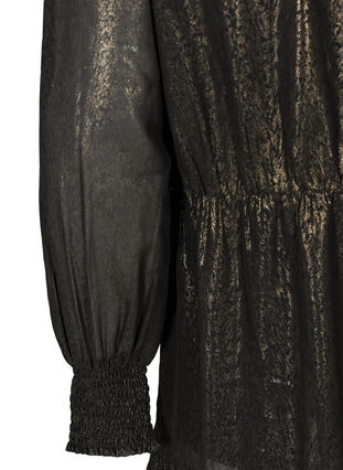 Langærmet kjole med smock og flæser, Black w. Gold, Packshot image number 3
