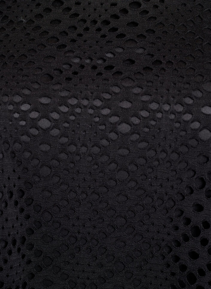 Knælang kjole med hulmønster og korte ærmer, Sort, Packshot image number 2