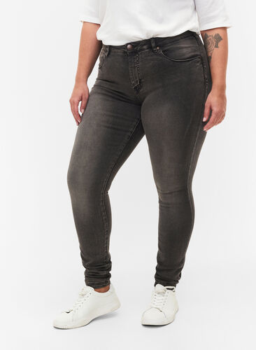 Super slim Amy jeans med høj talje, Dark Grey Denim, Model image number 2