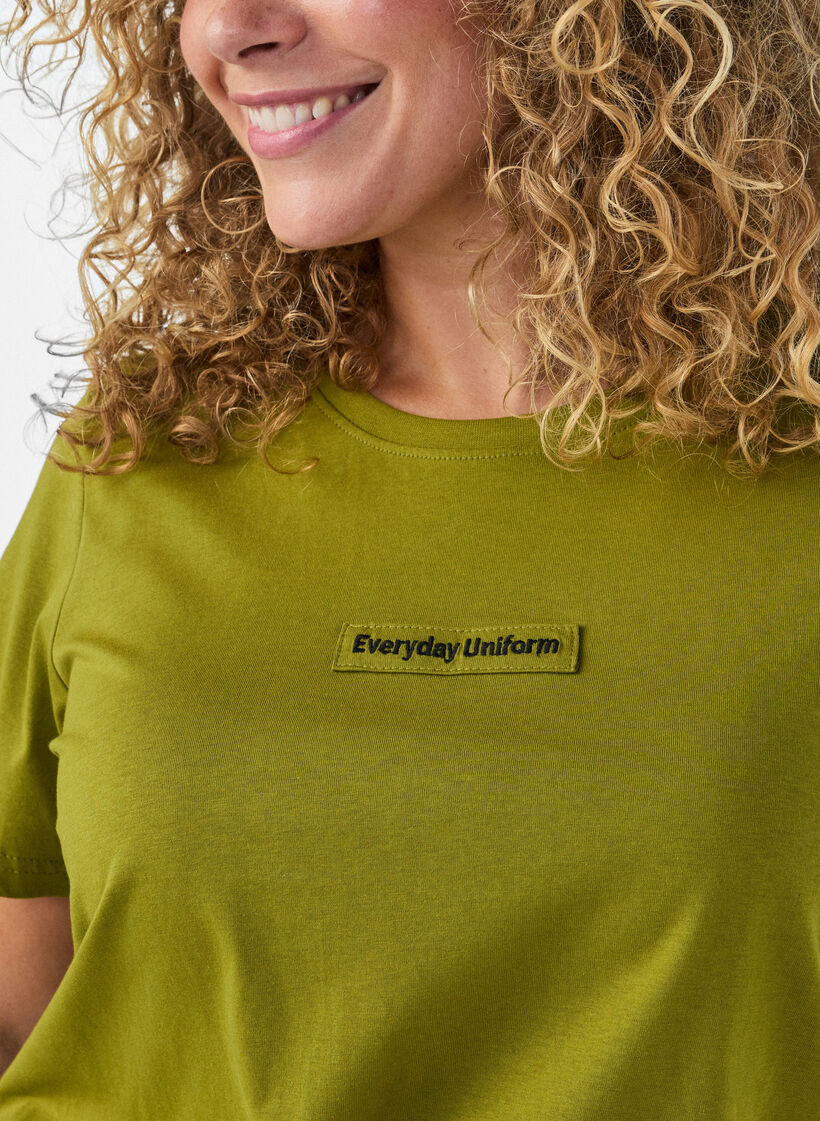 T-shirt i bomuld med tekstbadge, Gr&oslash;n, Model image number 3