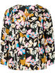 Printet bluse med flæser , Black Multi Flower, Packshot image number 0