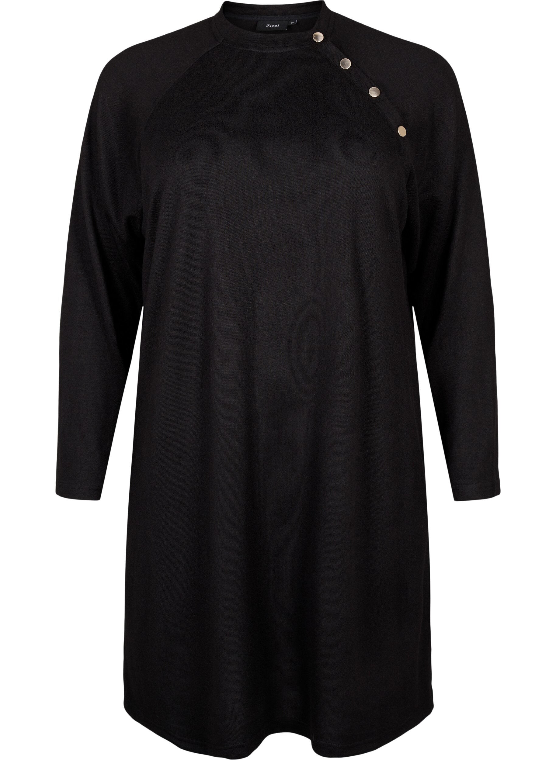 Zizzi Jersey kjole med knapper, Black, Packshot image number 0